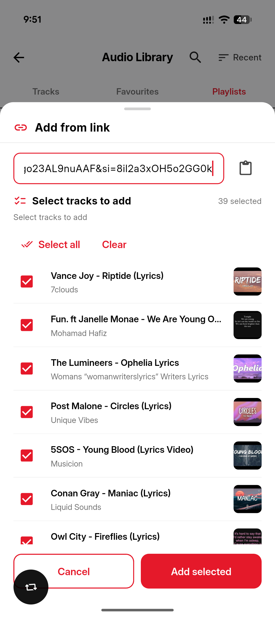Web Aura import audio from link
