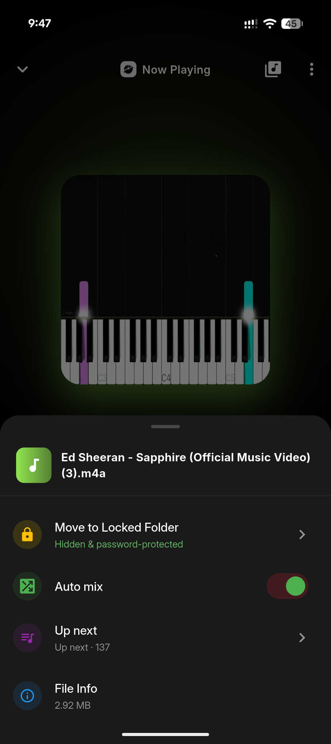 Web Aura now playing options menu