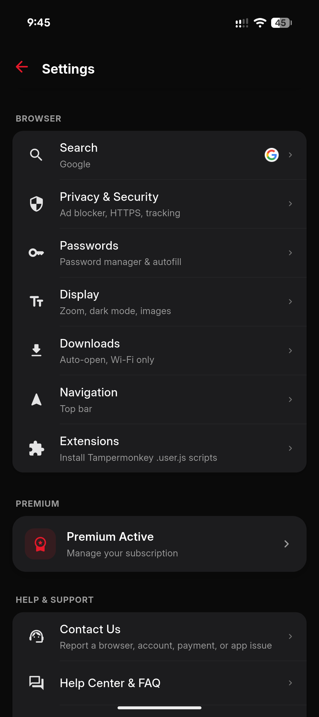 Web Aura settings privacy